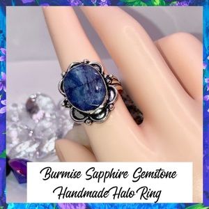 Nice Burmise Sapphire Gemstone Handmade Halo Ring